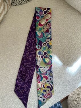 Coach Multicolor and Purple Silk Twilly Scarf